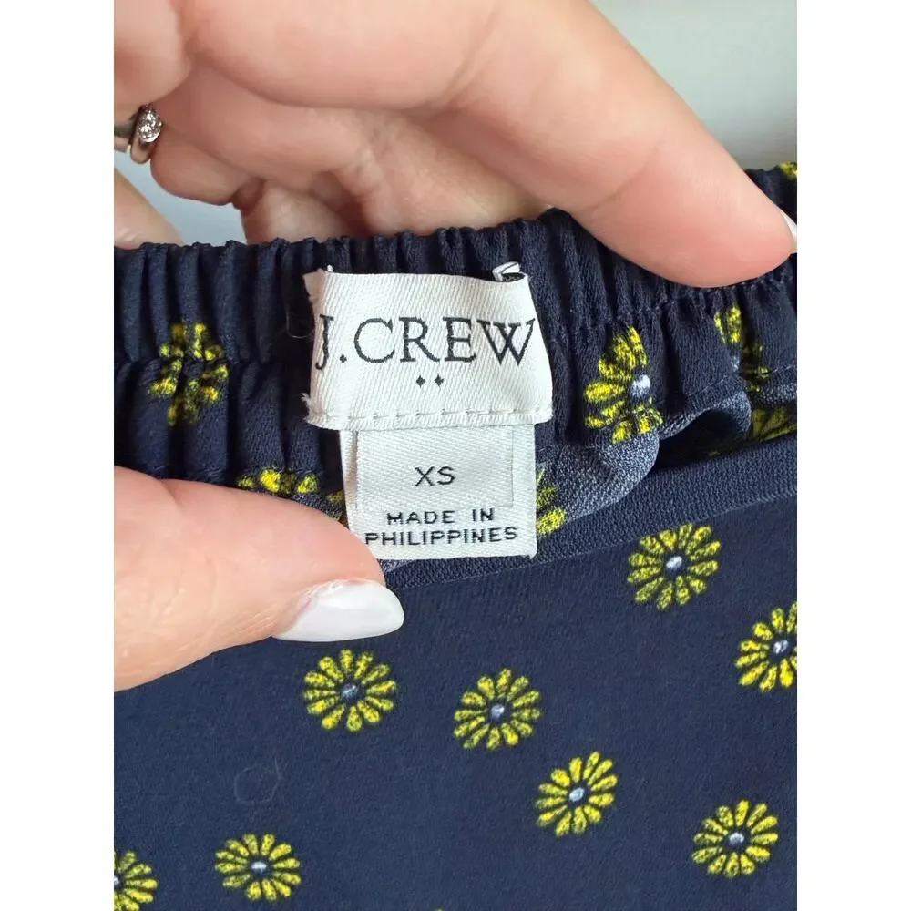 J. Crew Faux-Wrap Pull-On Midi Skirt New Twinkle Navy Lemon Womens Size XS NWT